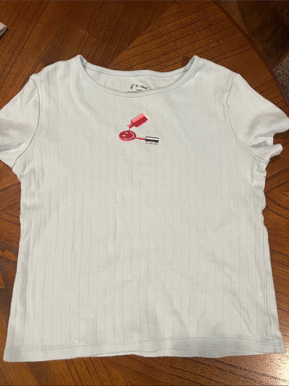 art class Light Blue Ribbed Tee with Pink Lipstick Graphic